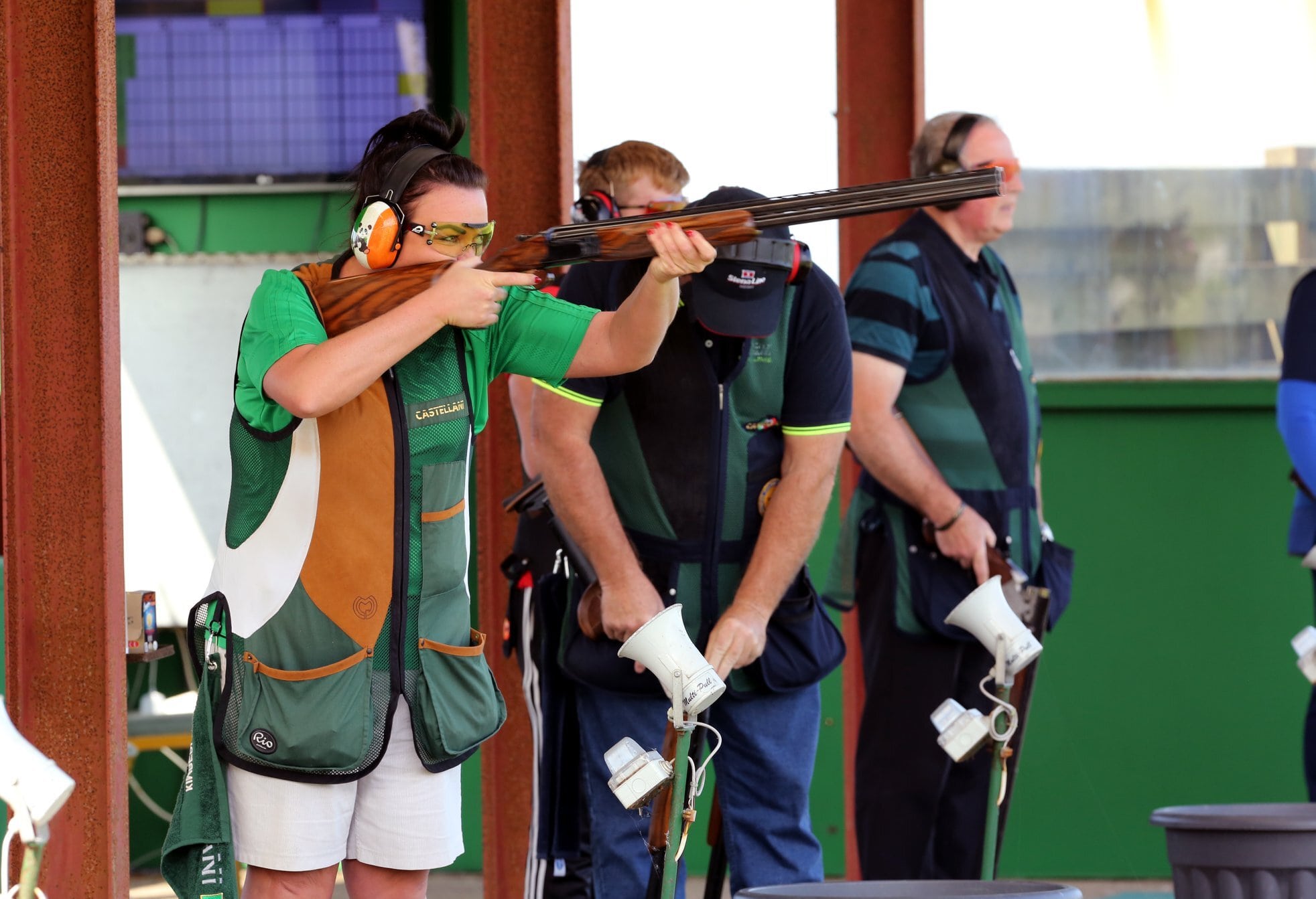 Kimberley Irwin aiming a gun